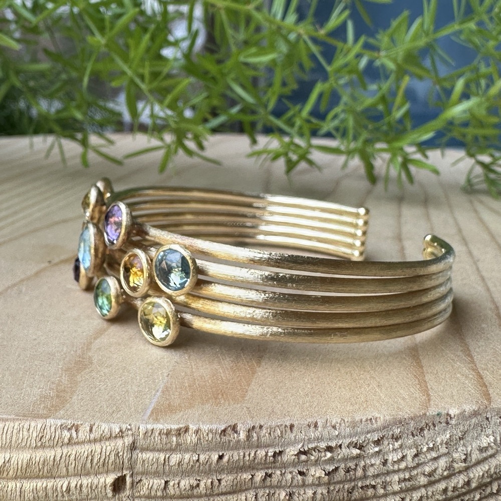 Marco Bicego Jaipur Cuff Bracelet Size 6 Gems Yellow Gold 750 18k Signed 21.7g - Picture 4 of 10